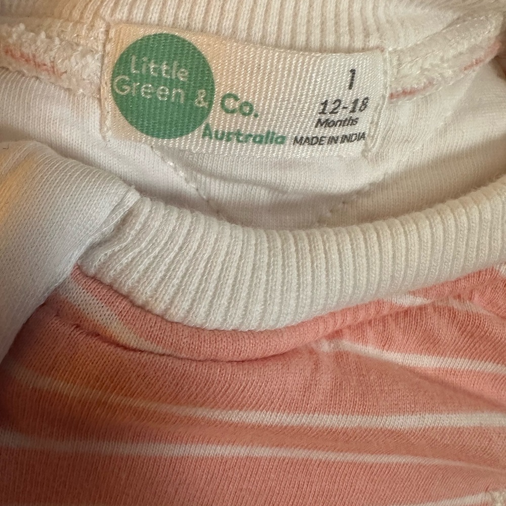 Little Green & Co Coral White Stripe Sleep Suit 2.0 Tog Quilted 2-way Zip 6-12 - Picture 5 of 6